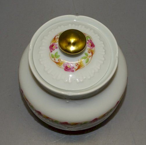 -JOLI POT SUCRIER PORCELAINE DE LIMOGES GUIRLANDE DE PETITES FLEURS    D