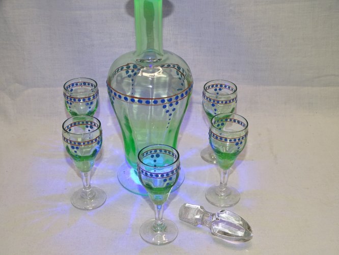 -JOLI SERVICE A DEGUSTER SERVICE A LIQUEUR VERRE OURALINE 1 CARAFE 5 VERRES   D