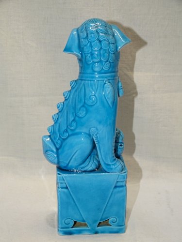 -JOLI SUJET CHIEN DE FÔ ASIATIQUE ASIE CERAMIQUE Glaçure BLEU TURQUOISE    D