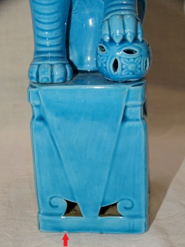 -JOLI SUJET CHIEN DE FÔ ASIATIQUE ASIE CERAMIQUE Glaçure BLEU TURQUOISE    D