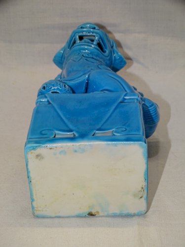 -JOLI SUJET CHIEN DE FÔ ASIATIQUE ASIE CERAMIQUE Glaçure BLEU TURQUOISE    D