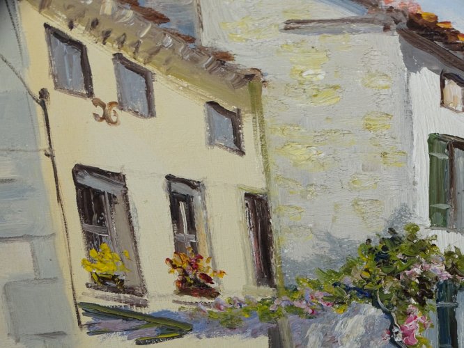 -JOLI TABLEAU HST RUELLE de VILLAGE signé VIBERT  ( 1917/1995 ) CADRE BOIS   D