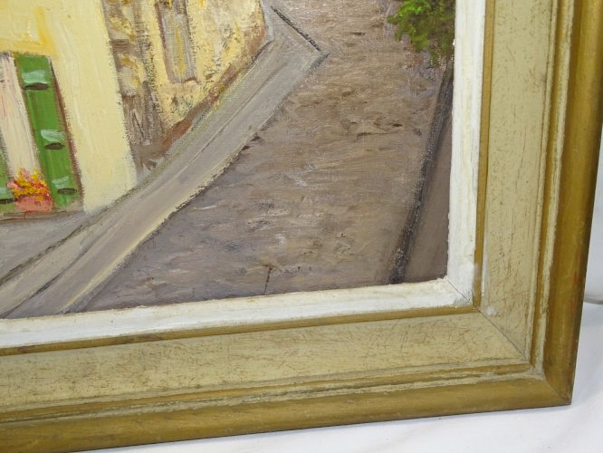 -JOLI TABLEAU HST RUELLE de VILLAGE signé VIBERT  ( 1917/1995 ) CADRE BOIS   D