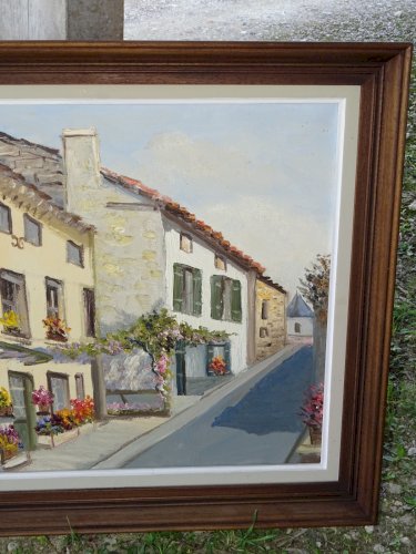 -JOLI TABLEAU HST RUELLE de VILLAGE signé VIBERT  ( 1917/1995 ) CADRE BOIS   D