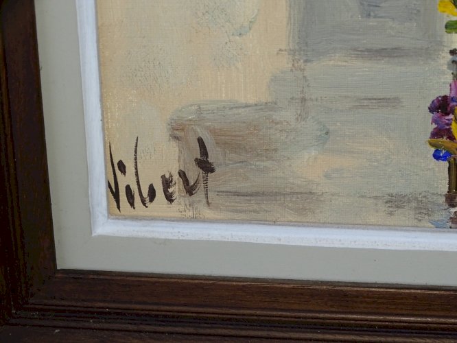 -JOLI TABLEAU HST RUELLE de VILLAGE signé VIBERT  ( 1917/1995 ) CADRE BOIS   D