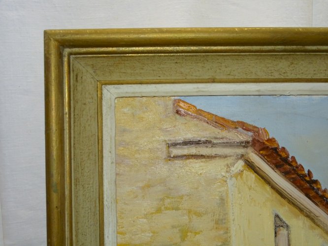 -JOLI TABLEAU HST RUELLE de VILLAGE signé VIBERT  ( 1917/1995 ) CADRE BOIS   D