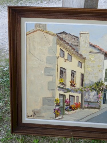 -JOLI TABLEAU HST RUELLE de VILLAGE signé VIBERT  ( 1917/1995 ) CADRE BOIS   D