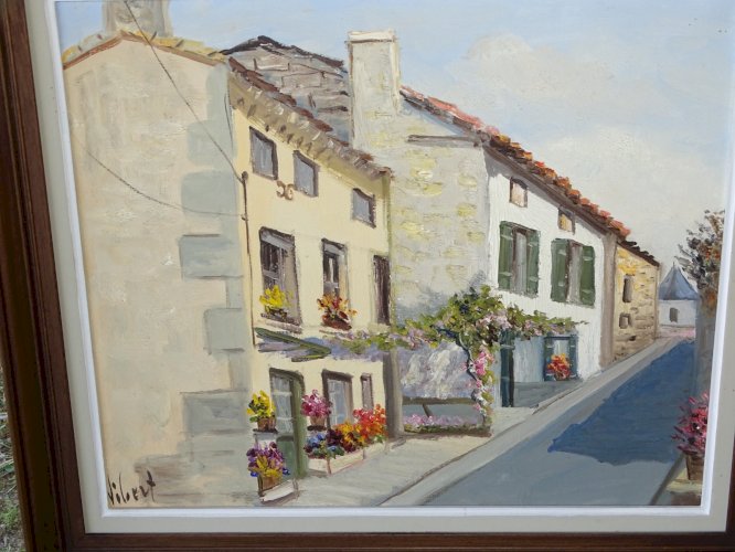 -JOLI TABLEAU HST RUELLE de VILLAGE signé VIBERT  ( 1917/1995 ) CADRE BOIS   D