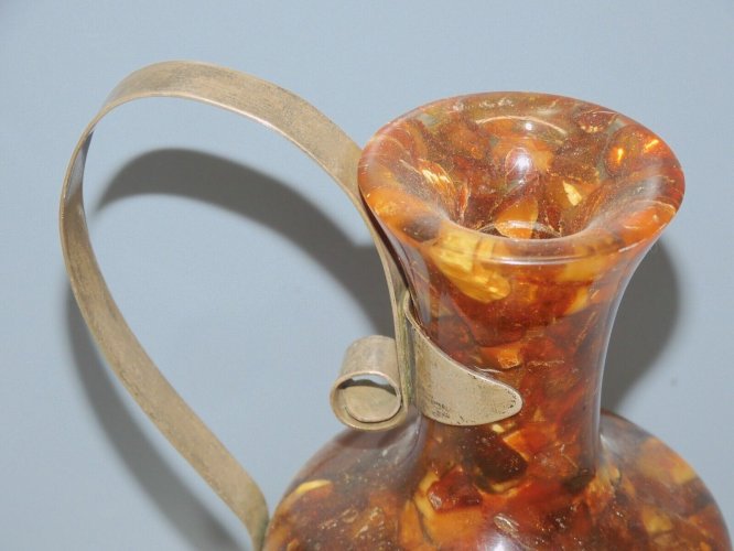 -JOLI VASE AMBRE RECONSTITUEE & ARGENT avec poinçons RUSSES COLLECTION VITRINE D