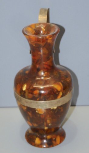 -JOLI VASE AMBRE RECONSTITUEE & ARGENT avec poinçons RUSSES COLLECTION VITRINE D
