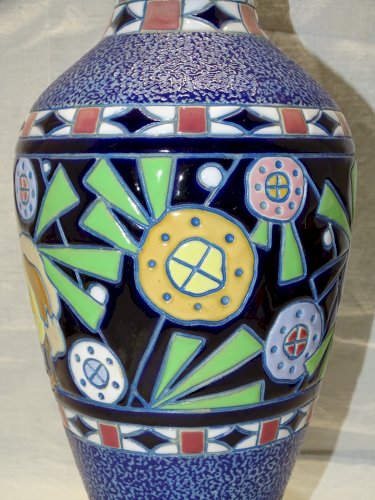 -JOLI VASE AMPHORA tchécoslovaquie Céramique émaillée à décor d'oiseaux 1920  D