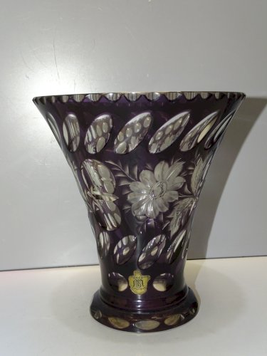 -JOLI VASE CRISTAL couleur VIOLET haïda Kamenicky Tchécoslovaquie Bohême   D