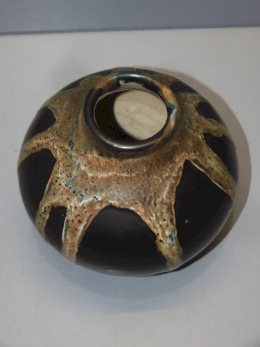 -JOLI VASE LEON POINTU GRES EMAILLE à COULURES signé COLLECTION déco VITRINE   D