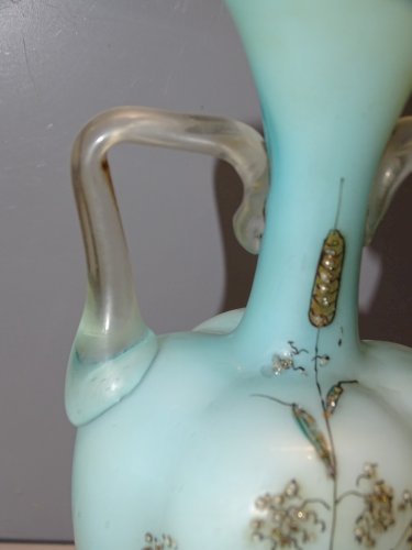 -JOLI VASE OPALINE DOUBLEE VERRE ANSES INCOLORES RAPPORTEES NIII XIXe LIBELLULE