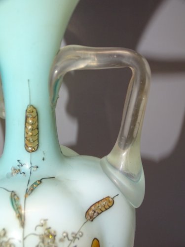 -JOLI VASE OPALINE DOUBLEE VERRE ANSES INCOLORES RAPPORTEES NIII XIXe LIBELLULE