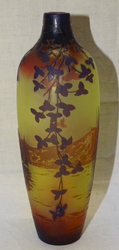 -JOLI VASE VERRE MULTICOUCHE Gravé à L'ACIDE signé DEVEZ CRISTALLERIE PANTIN   D