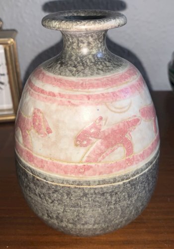 Joli vase vintage céramique ITALY Vannuzzi Giunta sgraffito technique naïf dog