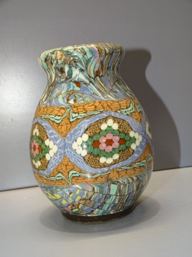 -JOLI VASE VINTAGE GERBINO VALLAURIS TERRES MELEES MOSAÏQUE COLLECTION    D