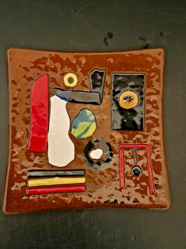 Joli  vide poche en verre d'apres Miro asbrait verrerie art modernisme