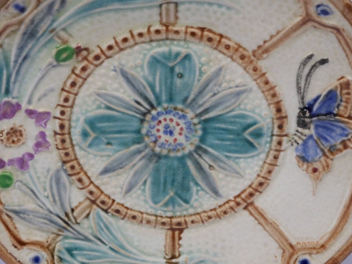 JOLIE ANCIENNE ASSIETTE BARBOTINE D co FLEURS PAPILLON Marqu e H Au JOLIE ANCIENNE ASSIETTE BARBOTINE D co FLEURS PAPILLON Marqu e H Au