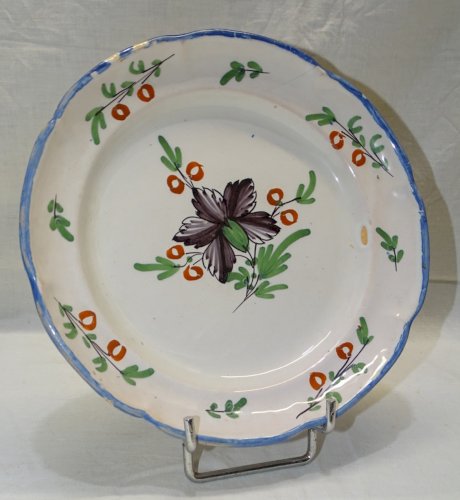 -JOLIE ANCIENNE ASSIETTE XIXe décorative 1 FLEUR NOIRE au Centre  COLLECTION   D