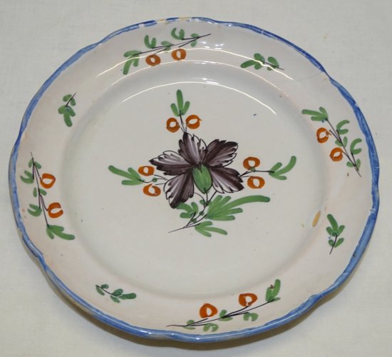 -JOLIE ANCIENNE ASSIETTE XIXe décorative 1 FLEUR NOIRE au Centre  COLLECTION   D