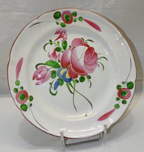 PRETTY OLD 19th CENTURY DECORATIVE PLATE EARTHENWARE FROM THE EAST 1 ROSE & BUTTON D