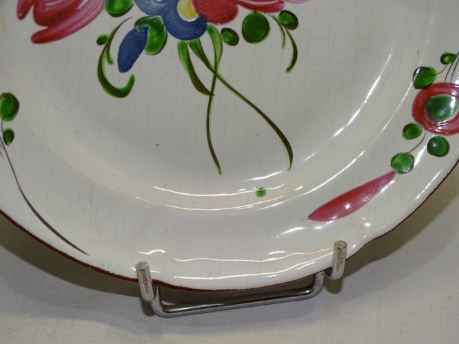 -JOLIE ANCIENNE ASSIETTE XIXe décorative FAÏENCE de l'EST 1 ROSE & BOUTON   D