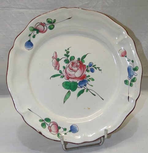 -JOLIE ANCIENNE ASSIETTE XIXe FAÏENCE de L'EST 1 ROSE AU CENTRE COLLECTION    D