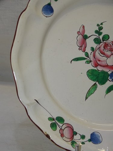 -JOLIE ANCIENNE ASSIETTE XIXe FAÏENCE de L'EST 1 ROSE AU CENTRE COLLECTION    D