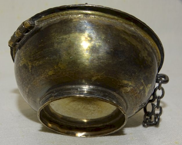 -JOLIE ANCIENNE BOITE A HOSTIES ARGENT Testé CROIX en CUIVRE  RELIGION   D