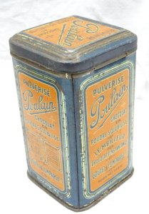 - PRETTY OLD LITHOGRAPHED TIN BOX PULVERISE POULAIN CHOCOLATE POWDER D