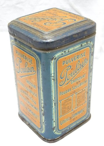 -JOLIE ANCIENNE BOITE TÔLE LITHOGRAPHIEE PULVERISE POULAIN POUDRE CHOCOLAT   D