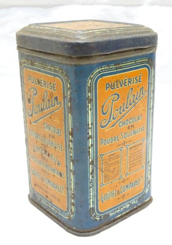 -JOLIE ANCIENNE BOITE TÔLE LITHOGRAPHIEE PULVERISE POULAIN POUDRE CHOCOLAT   D