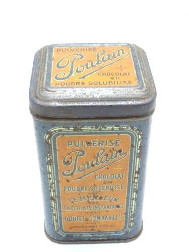 -JOLIE ANCIENNE BOITE TÔLE LITHOGRAPHIEE PULVERISE POULAIN POUDRE CHOCOLAT   D