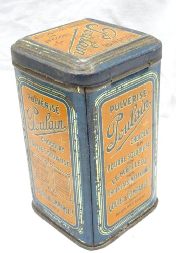 -JOLIE ANCIENNE BOITE TÔLE LITHOGRAPHIEE PULVERISE POULAIN POUDRE CHOCOLAT   D
