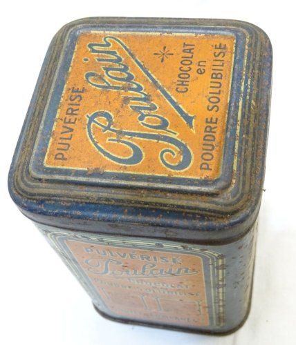 -JOLIE ANCIENNE BOITE TÔLE LITHOGRAPHIEE PULVERISE POULAIN POUDRE CHOCOLAT   D