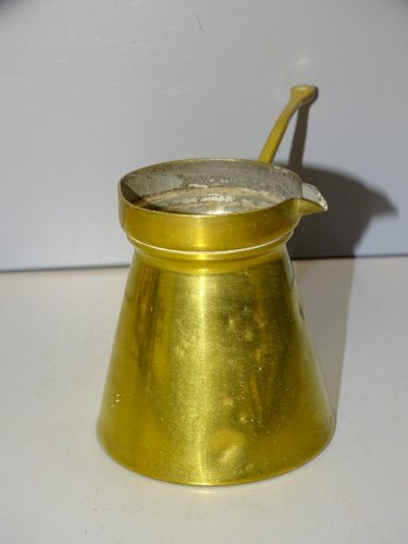 -JOLIE ANCIENNE CAFETIERE LAITON INTERIEUR Etamé POT A CHOCOLAT MARQUE UNIS   D