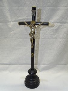 BEAUTIFUL ANTIQUE BLACKENED WOOD ALTAR CROSS NAPOLEON III JESUS RELIGION decor D