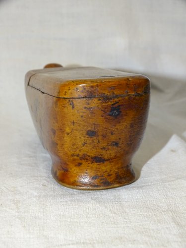 -JOLIE ANCIENNE GRANDE TABATIERE FORME SABOT BOIS COLLECTION OBJET DU FUMEUR   D