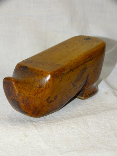 -JOLIE ANCIENNE GRANDE TABATIERE FORME SABOT BOIS COLLECTION OBJET DU FUMEUR   D