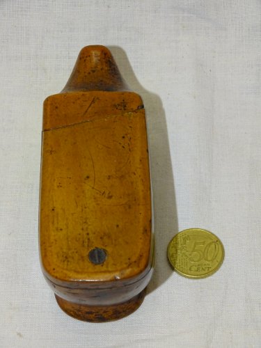 -JOLIE ANCIENNE GRANDE TABATIERE FORME SABOT BOIS COLLECTION OBJET DU FUMEUR   D
