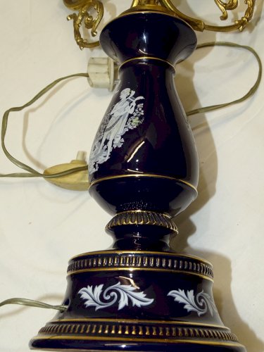 -  JOLIE ANCIENNE LAMPE A POSER 3 FEUX CERAMIQUE ITALIENNE FIORENTE    D