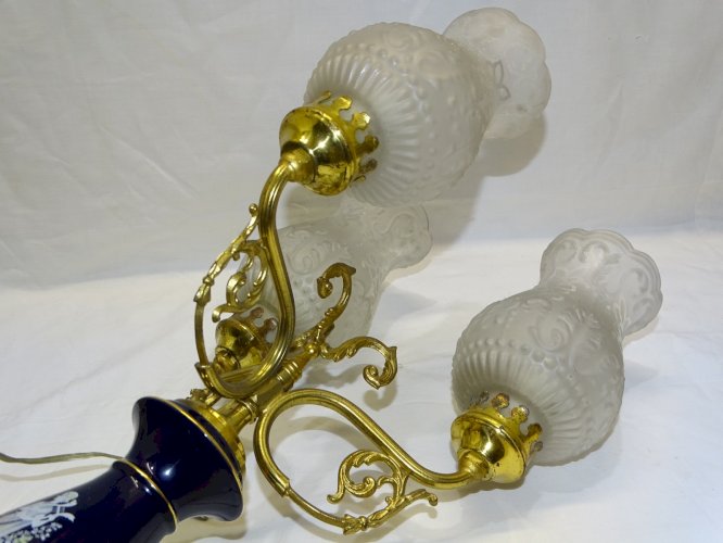 -  JOLIE ANCIENNE LAMPE A POSER 3 FEUX CERAMIQUE ITALIENNE FIORENTE    D
