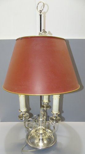 -JOLIE ANCIENNE LAMPE BOUILLOTTE METAL ARGENTE avec son ABAT-JOUR déco    D