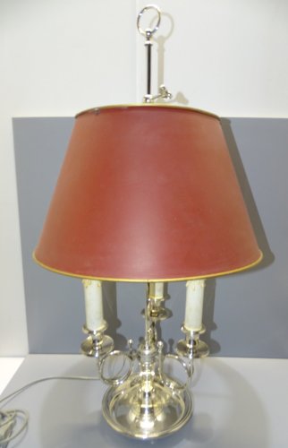 -JOLIE ANCIENNE LAMPE BOUILLOTTE METAL ARGENTE avec son ABAT-JOUR déco    D