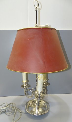 -JOLIE ANCIENNE LAMPE BOUILLOTTE METAL ARGENTE avec son ABAT-JOUR déco    D