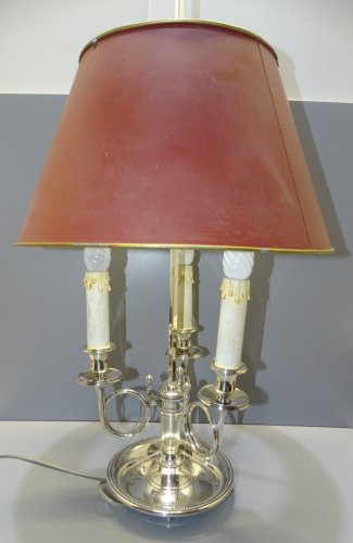 -JOLIE ANCIENNE LAMPE BOUILLOTTE METAL ARGENTE avec son ABAT-JOUR déco    D