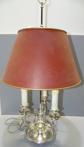 -JOLIE ANCIENNE LAMPE BOUILLOTTE METAL ARGENTE avec son ABAT-JOUR déco    D