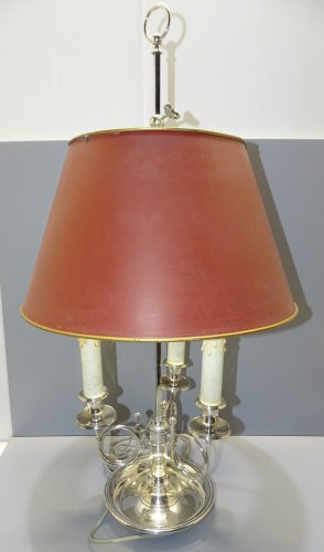 -JOLIE ANCIENNE LAMPE BOUILLOTTE METAL ARGENTE avec son ABAT-JOUR déco    D